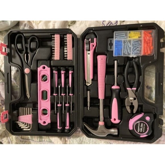 New Household Tool Kit, Storage Case, 142 Piece, Pink, 13.39 x 9.25 x 2.95 inch - Picture 2 of 4